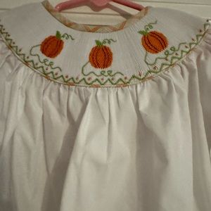 White 3T smocked pumpkin  shirt